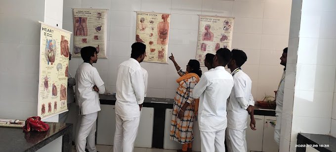 Students at Sana Nursing College Hubli learning about patient care.