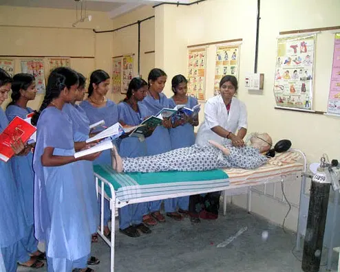 Students at Sri ChanneGowda College of Nursing Kolar learning about patient care.