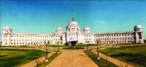 Imposing facade of Sri Sathya Sai Institute of Higher Medical Sciences Bangalore, a premier medical education institution.